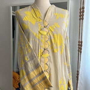 Tan yellow floral kurta